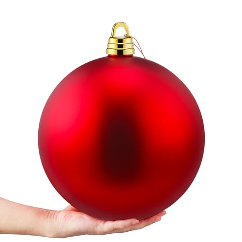 Threan 10 Inch Red Matte Christmas Ball Ornament - Matte Red Large 10"