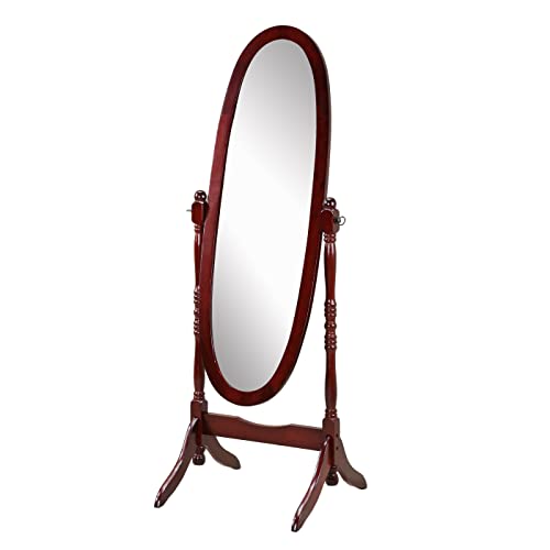 Traditional Oval Floor Cheval Mirror, Cherry Wood Finish, 59-inch