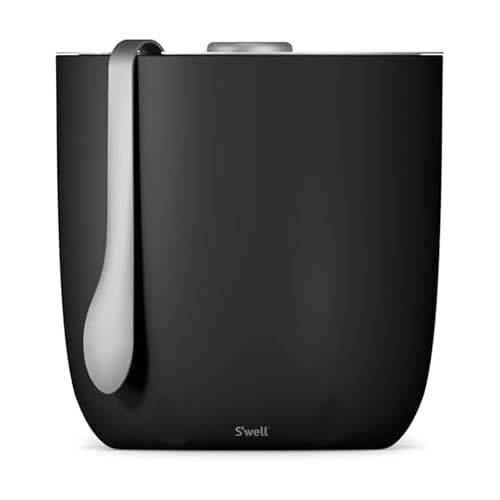 S'well Ice Bucket with Tongs 68oz Onyx - Double Wall Insulated, Condensation-Free