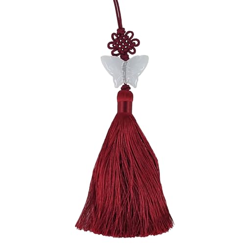 Korean Butterfly Norigae Tassel Bag Charm - Jade-Tone Resin Hanbok Ornament