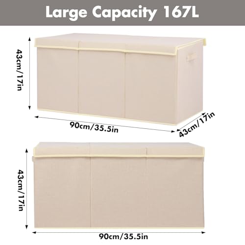 Extra Large 167L Toy Chest with Lid and Removable Divider, Linen Beige