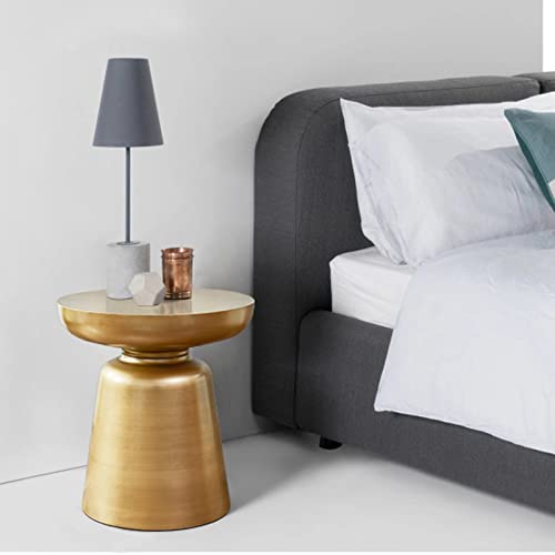 Round Metal Bedside Table - Retro Hand-Brushed Industrial Nightstand