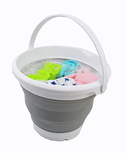 SAMMART Collapsible 5.5L Plastic Water Bucket - Foldable Portable Pail, White/Grey