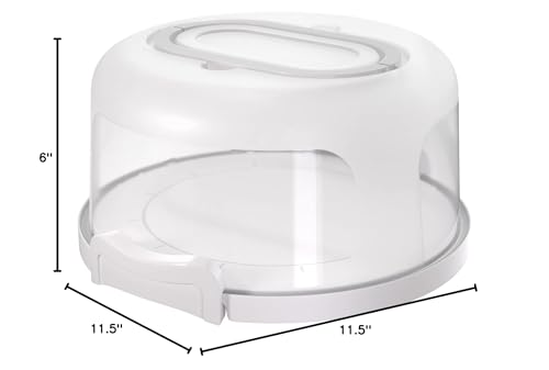 Top Shelf Elements Round Cake Carrier Two Sided Cake Holder Serves as Five Section Serving Tray, Portable Cake Stand Fits 10 inch Cake, Cake Box Comes With Handle, Cake Container Holds Pies (White)