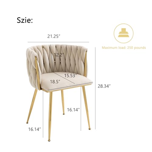 Velvet Upholstered Dining Chairs - Set of 2 with Gold Metal Legs