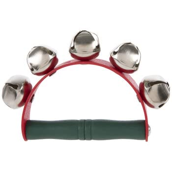 Christmas Hand Bell with Wooden Handle & Silver Jingle Bells - Holiday Caroling Accessory