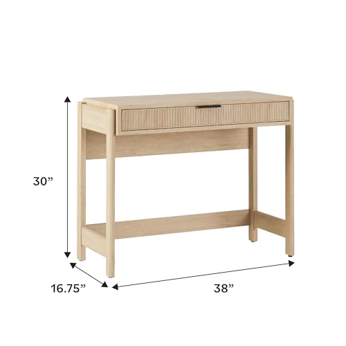 3-Piece Transitional Writing Desk and Bookcase Set in Coastal Oak
