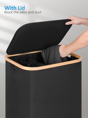efluky 100L Rolling Laundry Basket with Lid & Removable Bag, Black