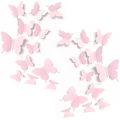 24-Piece Pink Butterfly Wall Decals - Pastel Aesthetic Room Decor