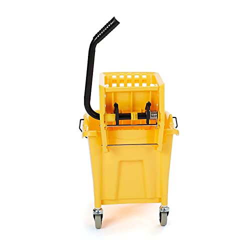 Commercial Side Press Wringer Mop Bucket on Wheels - 35 Quart, Yellow