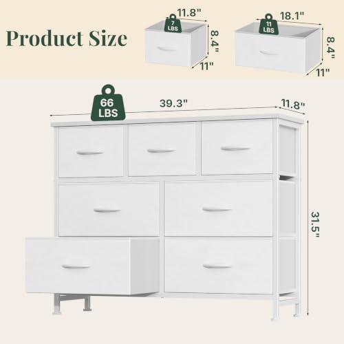 7-Drawer Fabric Dresser with Wood Top, Metal Frame Storage Organizer