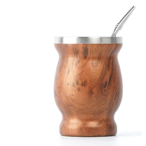 BALIBETOV 8 oz Dark Wood Yerba Mate Cup + Bombilla Set – Insulated Drinkware