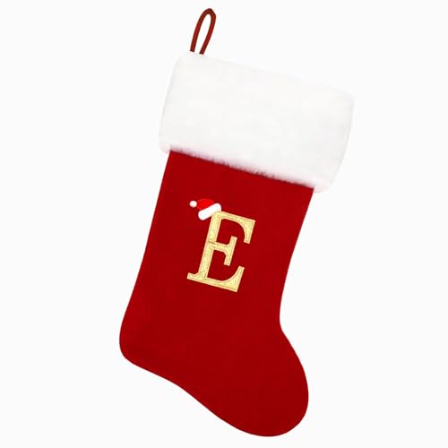 Monogram Red Velvet Christmas Stocking with Soft White Plush Cuff (20 Inch)