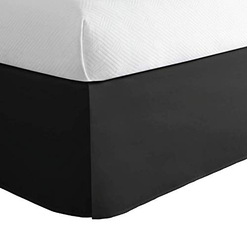 King Bed Skirt Dust Ruffle - Classic Tailored 14" Drop, Black Microfiber