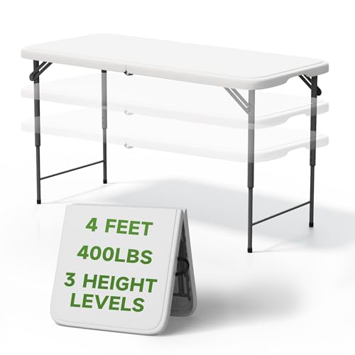 4-Foot Adjustable Height Folding Table - Heavy Duty Portable Utility Table