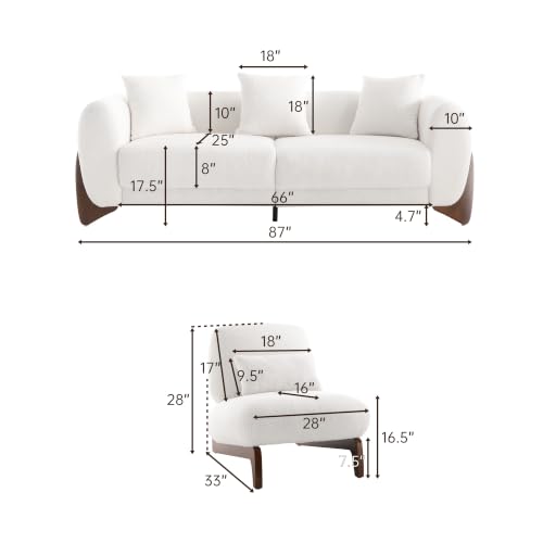 2-Piece Cloud Boucle Sofa Set with Tilt Back Chair, Off-White