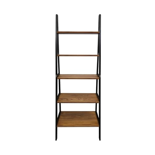 5-Shelf Solid Wood Ladder Bookcase, 72-Inch Tall Two-Tone Display Storage