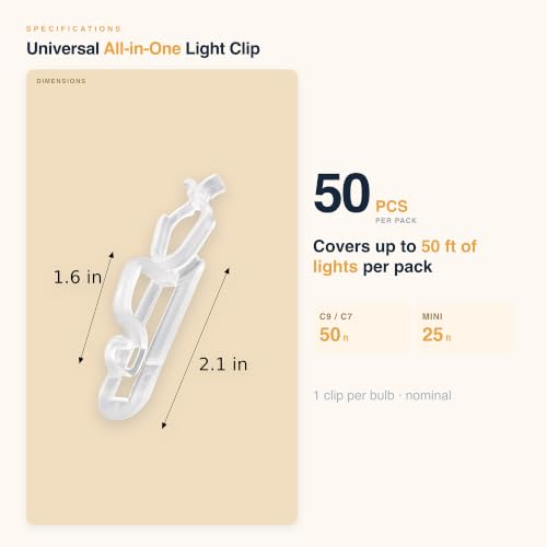 C7 & C9 Oversized Christmas Light Clips Pack of 50 - Fits C6, Mini, & More, Lucky TL