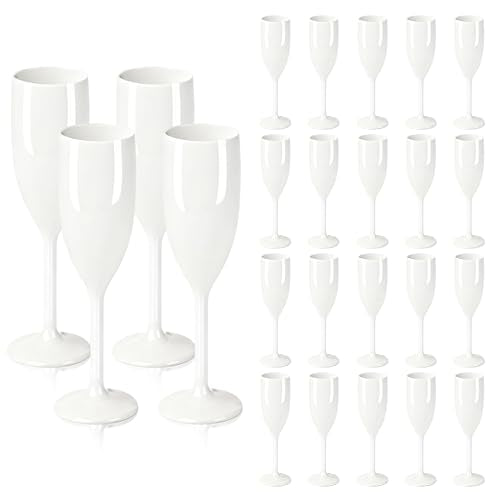 LEYIQU White Plastic Champagne Flutes Set of 24 Unbreakable Wine Glasses - Variation: White, 5oz