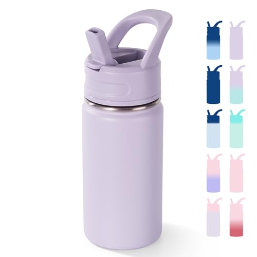 12oz Kids Insulated Stainless Steel Water Bottle with Straw, Purple