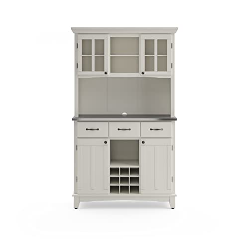 Off-White Buffet Server with Hutch and Wine Storage, 44-Inch Wide