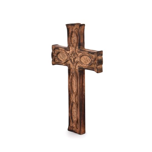 Handcrafted Wooden Wall Cross - 10-Inch Antique Finish Crucifix