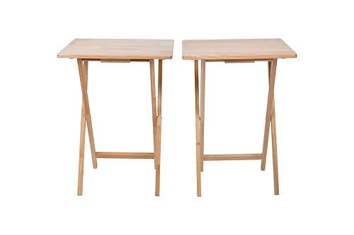 2-Piece Folding Tray Table Set, Solid Rubberwood Portable Snack Tables