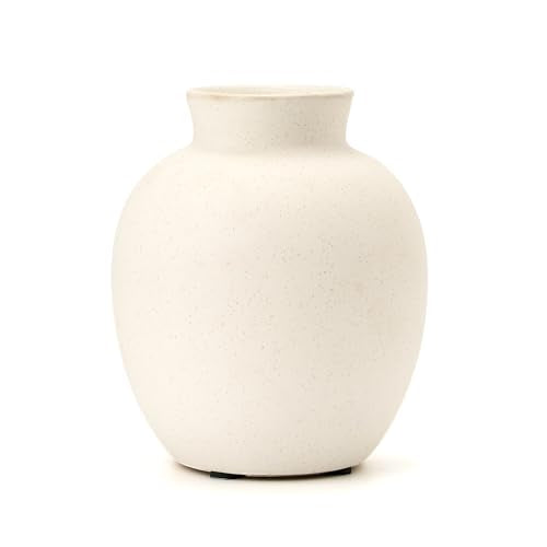 Speckled White Ceramic Table Vase - 5.7 Inch Modern Rustic Home Decor
