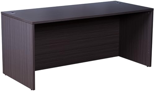 Boss Office U-Shape Desk Credenza with Hutch and Pedestal in Driftwood