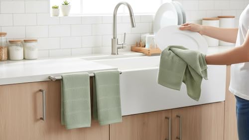 Sage Green Kitchen Dish Towels, 18" x 28" 100% Cotton Terry Set of 3