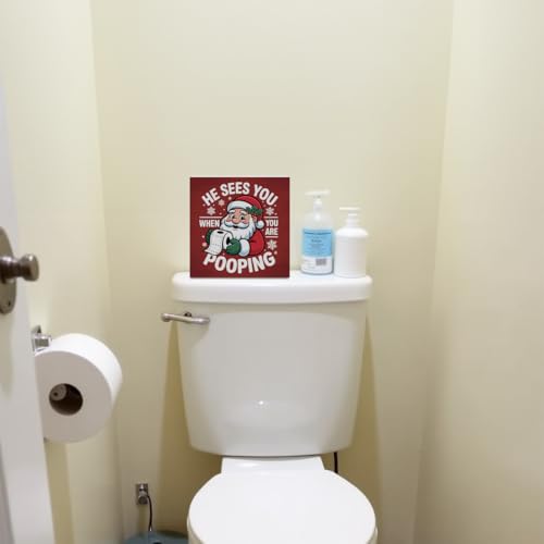 iRudyard Red Christmas Bathroom Decor Sign - Would Poop Here Again, 5x5 inch