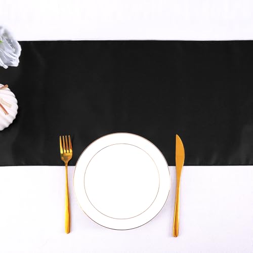 Yeabwps Black Satin Table Runner 12 x 108 Inches, Pack of 4 for Weddings & Parties