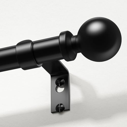Black Heavy Duty Adjustable Curtain Rod, 1 Inch Metal Drapery Pole (36-91")