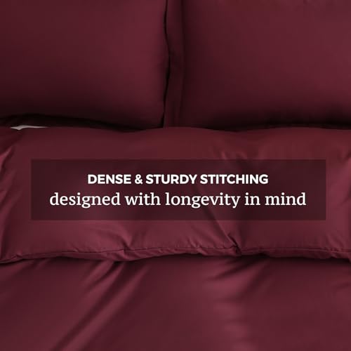 Burgundy Queen Duvet Cover Set - 3 Piece Soft Microfiber Bedding with Shams