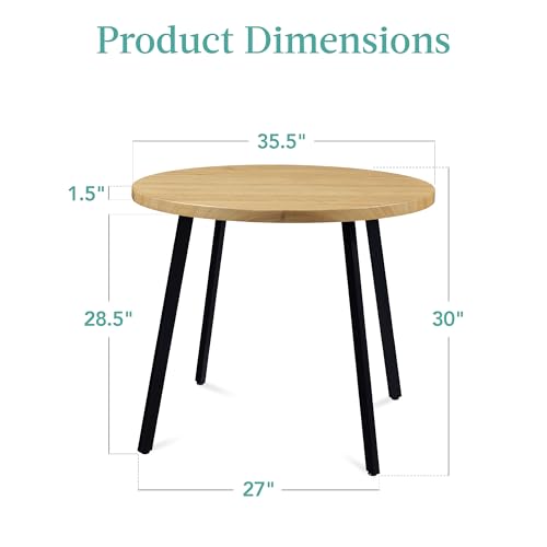 Best Choice Products 35.5-Inch Natural Round Dining Table for 2-4, Mid-Century Kitchen Nook