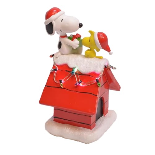 Mark Feldstein Snoopy Peanuts Doghouse LED Figurine, Red, 7.5in