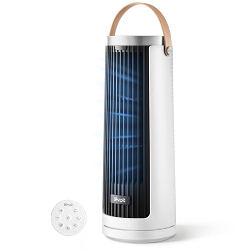 Mini Tower Fan, Quiet Oscillating Desk Fan with Remote, 12H Timer, White