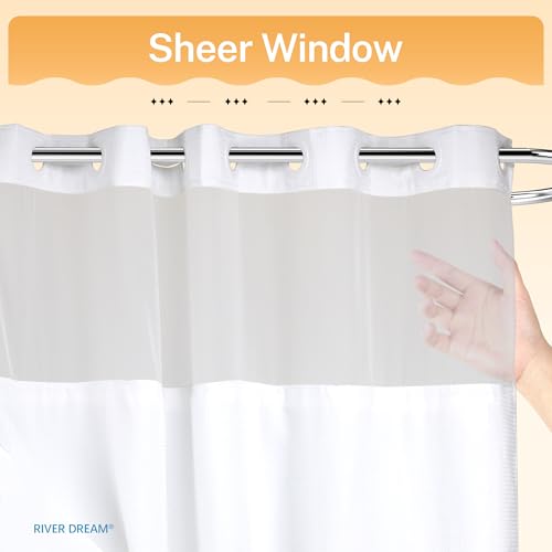 RiverDream Heavyweight Waffle Shower Curtain with Snap-in Liner White