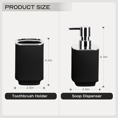 2-Piece Black Bathroom Accessory Set: Soap Dispenser & Toothbrush Holder