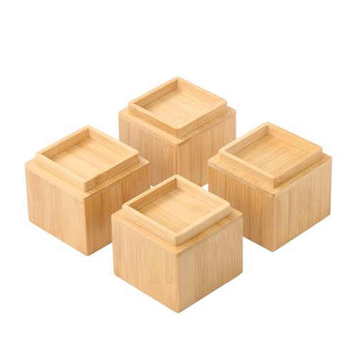 4 Inch Bamboo Bed Risers | Heavy Duty Furniture Leg Extenders, 4 Pack