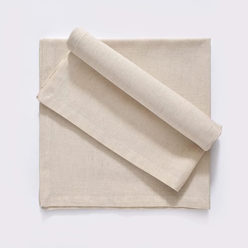 Cloth Napkins Set of 12 - 18x18 Inch Cotton Linen Blend Dinner Napkins, Ivory