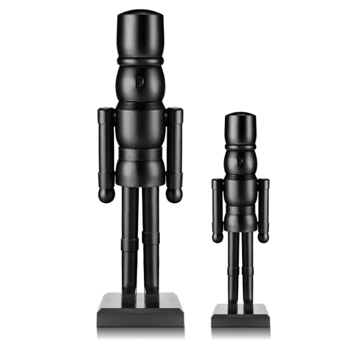 Black Wooden Christmas Nutcracker Figurine Set - 12" & 8" Tabletop Decor