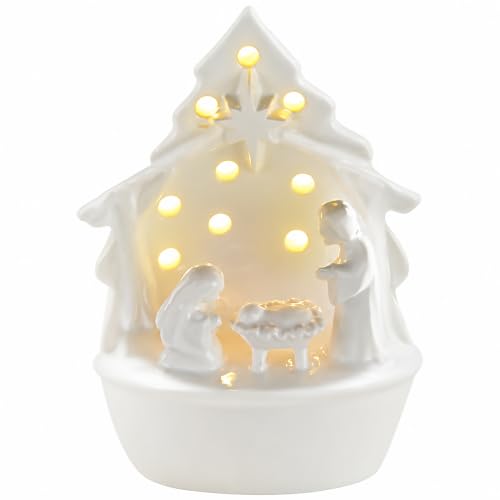 Light-Up Ceramic Nativity Set Sitter - LED Tabletop Christmas Decor