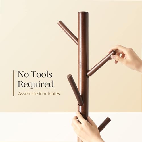 Solid Wood Freestanding Coat Rack with 8 Hooks - 3 Height Options