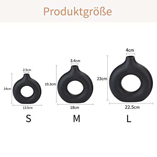 Black Donut Ceramic Vase - Minimalist Hollow Flower Vase for Home Decor