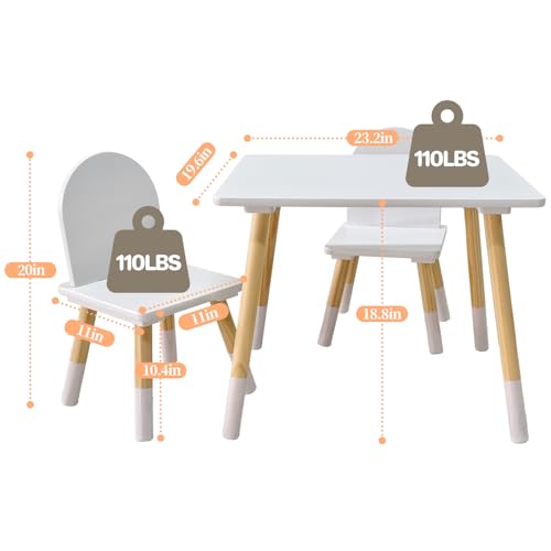 Kids Wooden Table and 2 Chair Set for Toddlers Ages 3-7, Activity Desk