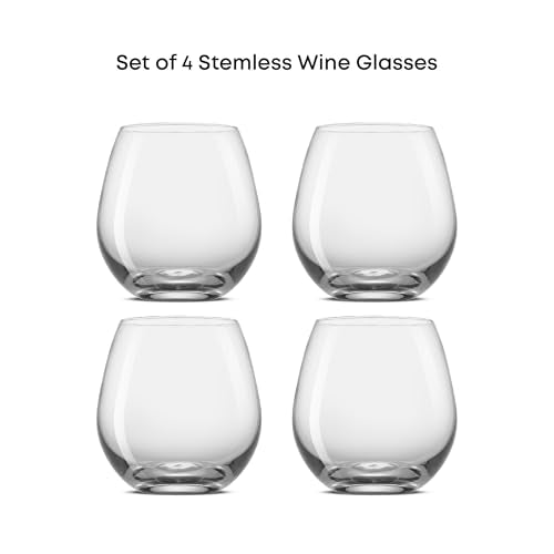 Stemless Wine Glasses - 15 Ounce Shatter-Resistant Set of 4