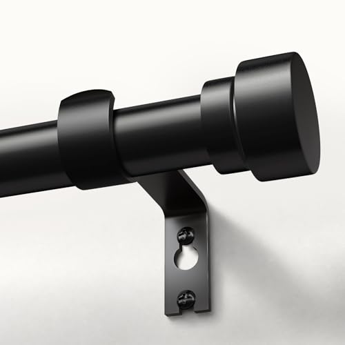 Black Heavy-Duty Adjustable Curtain Rod with Finials, 1-Inch (66"-120")