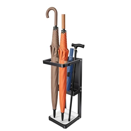 Metal Umbrella Stand for Entryway with Drip Tray and Compact Rack
