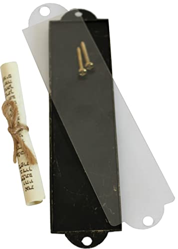 Brass Mezuzah Case with Shema Inscription and Replica Scroll